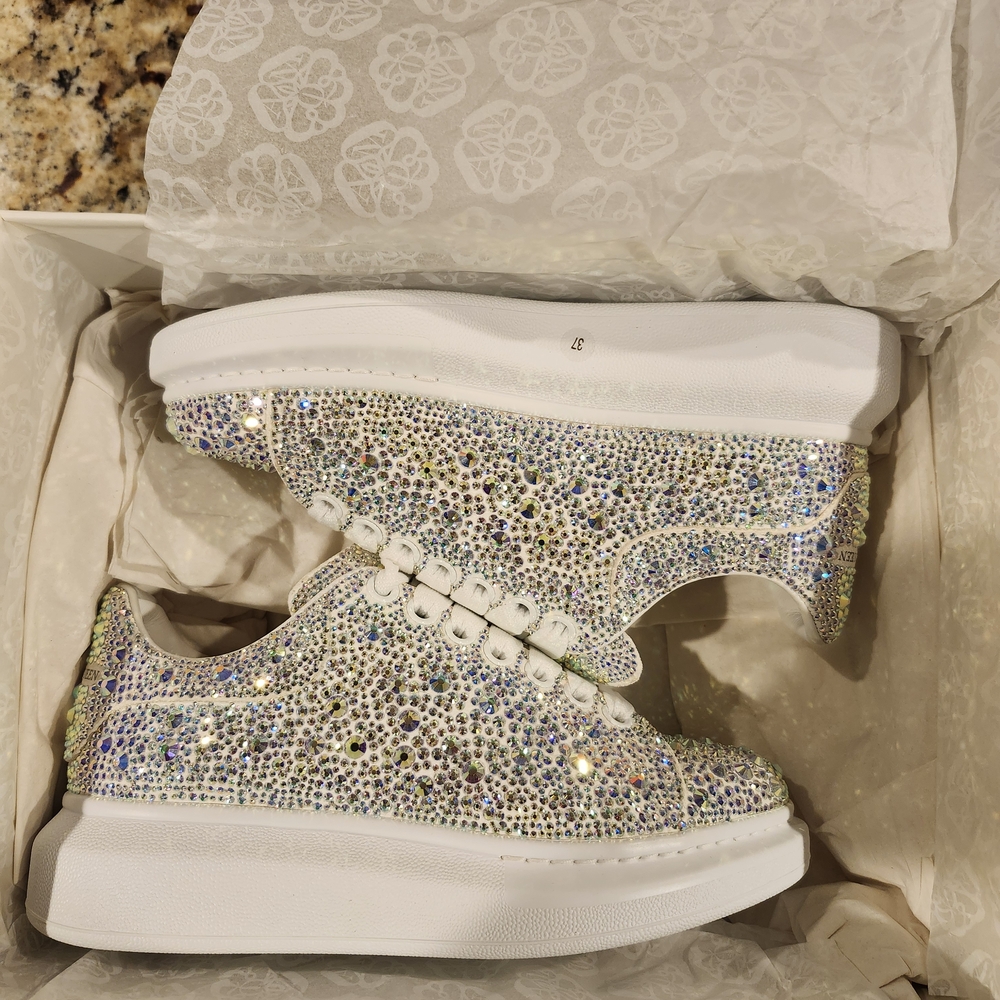 Alexander McQueen White and Silver Crystal Sneakers